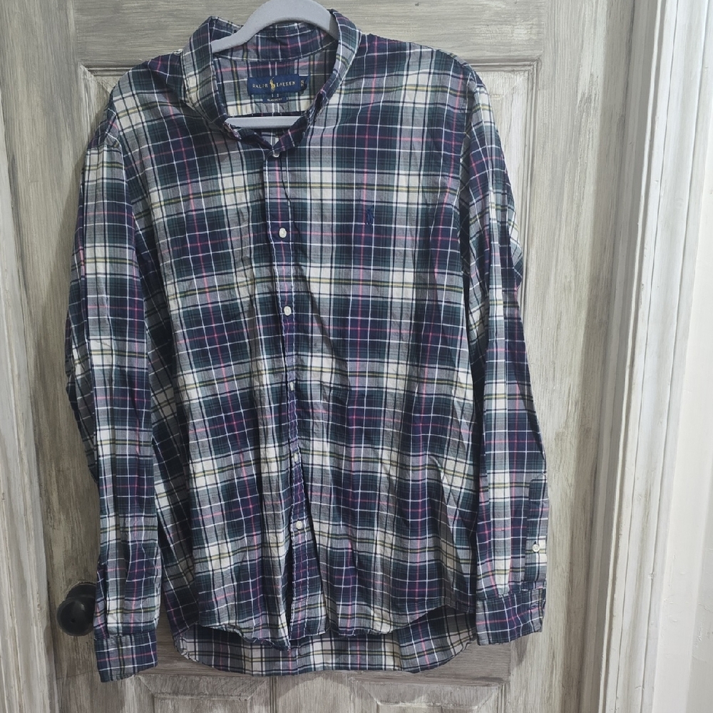 Ralph Lauren Men's Plaid Shirt - Navy, White, and Red